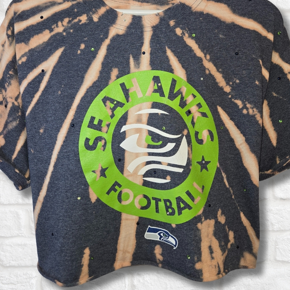 Seattle Seahawks Rhinestone Crop Top - Picture 2 of 6